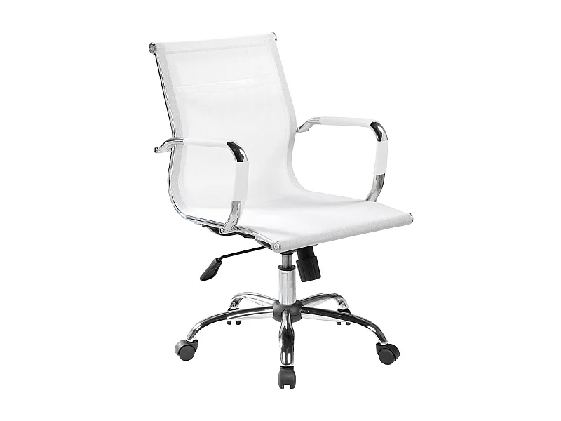 Chaise de bureau Kanaka, Chaise de direction avec accoudoirs, Chaise de bureau ergonomique, Blanc, 62x54h92/102 cm