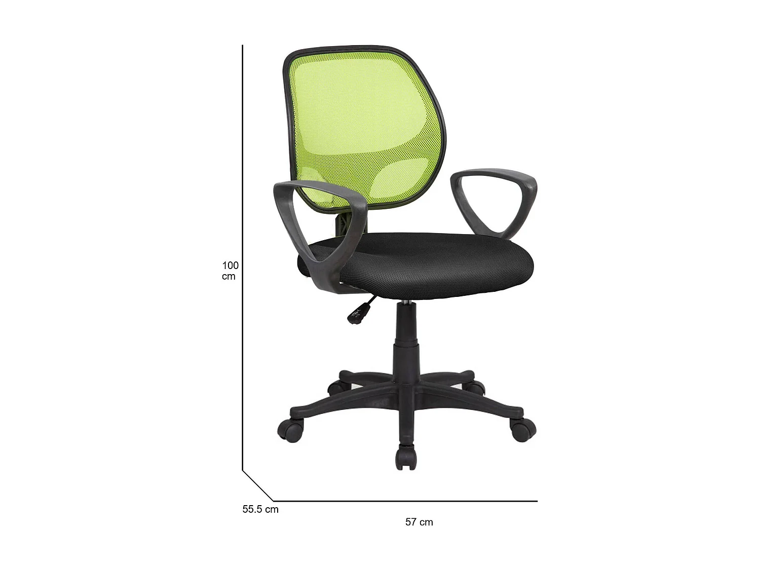 Chaise de bureau Geraldton, Chaise de travail en maille avec accoudoirs, Siège de bureau ergonomique, 56x57h88/100 cm, Noir et Vert