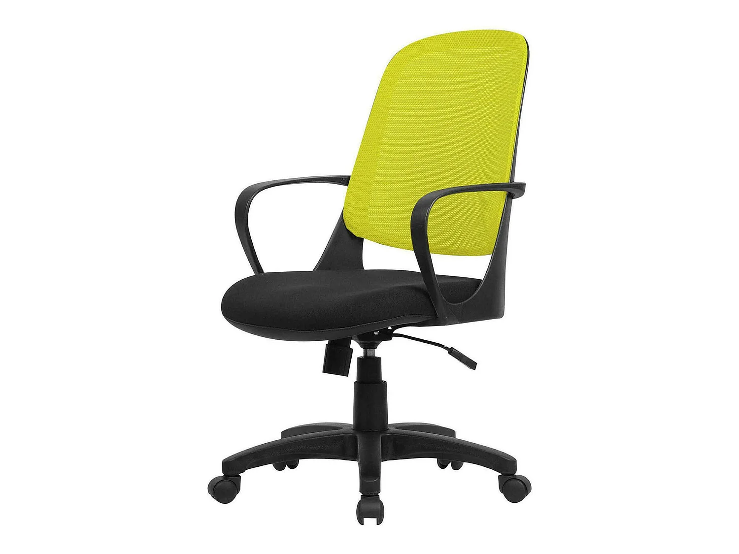 Cadeira de escritório Coffs, Cadeira de trabalho em malha com braços, Assento de escritório ergonômico, 61x60h99/108 cm, Preto e Amarelo