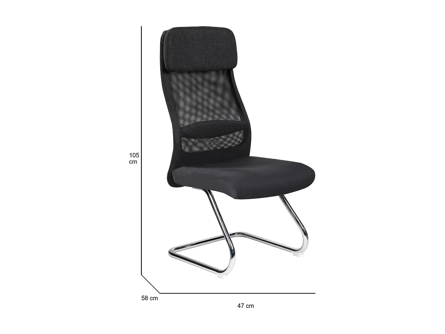 Silla de oficina Perth, Sillas de oficina para sala de espera, Silla ergonómica para sala de espera, 58x47h105 cm, Negro