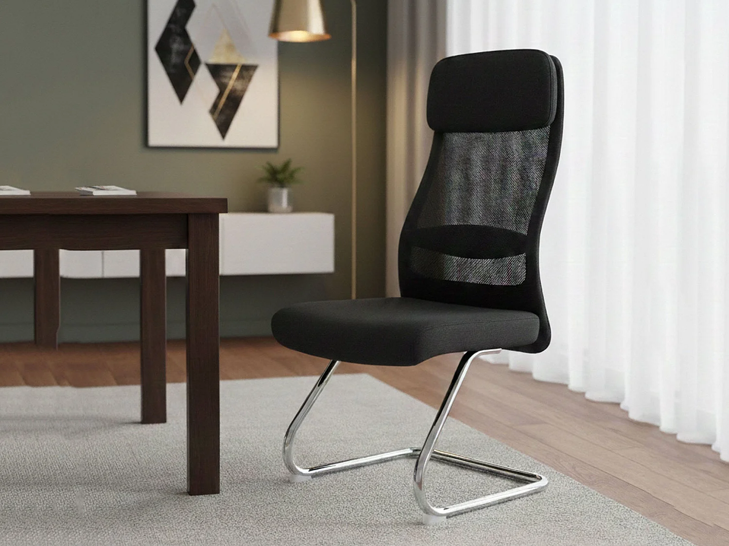 Cadeira de escritório Perth, Assento para sala de espera de escritório, Assento de espera ergonômico, 58x47h105 cm, Preto