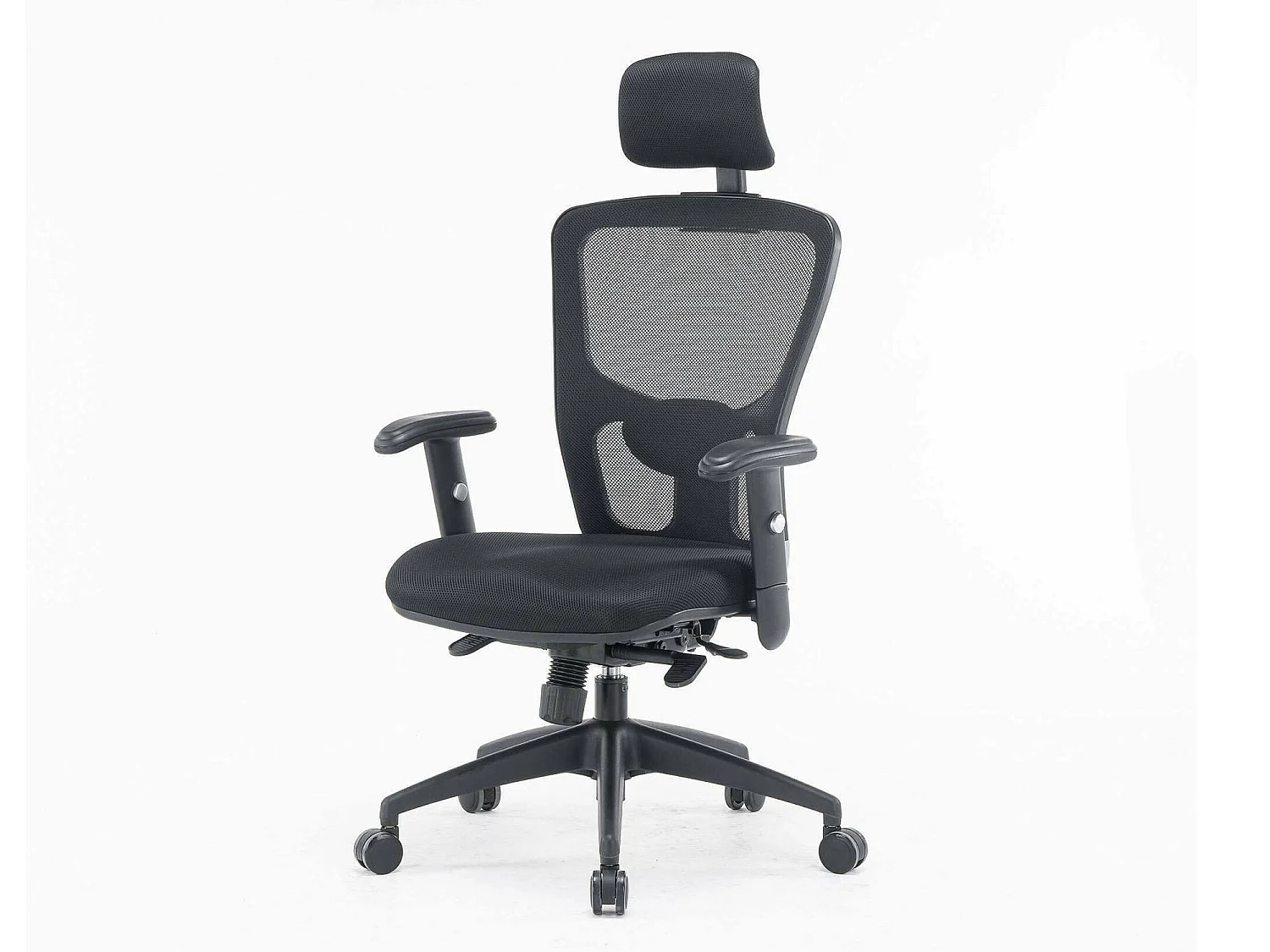 Cadeira de escritório Melbourne, Poltrona executiva de malha com braços, Assento de escritório ergonômico, 68x66h120/130 cm, Preto