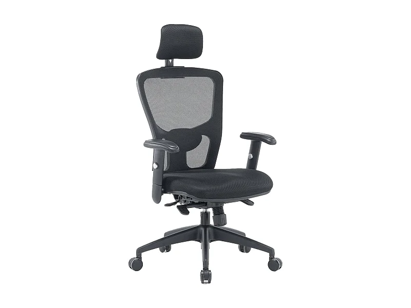 Bürostuhl Melbourne, Chefsessel aus Mesh mit Armlehnen, ergonomischer Bürositz, 68x66h120/130 cm, schwarz