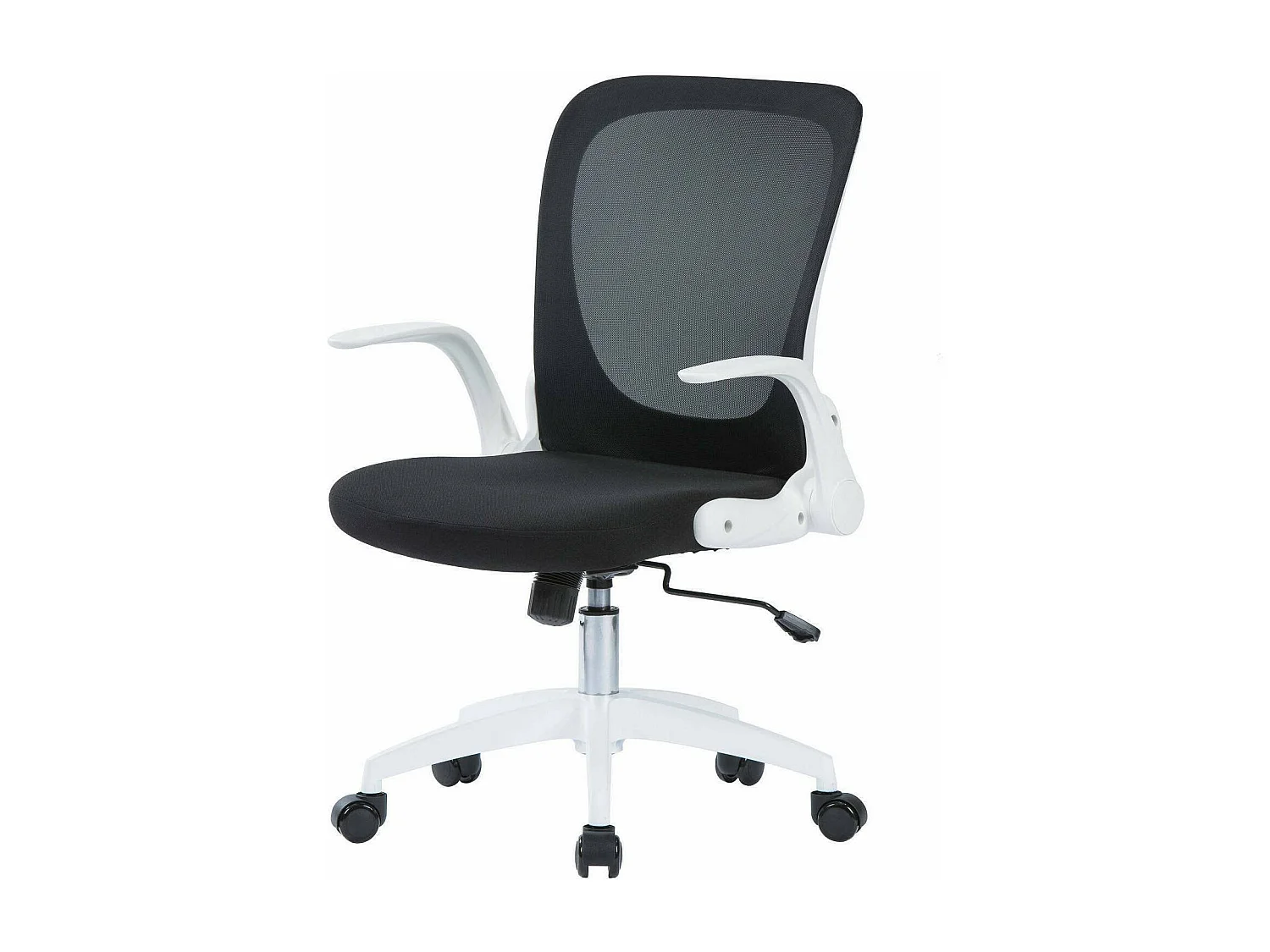 Chaise de bureau Wellington, Chaise de direction en maille avec accoudoirs, Siège ergonomique avec accoudoirs rabattables, 60x59h86/96 cm, Noir et Blanc