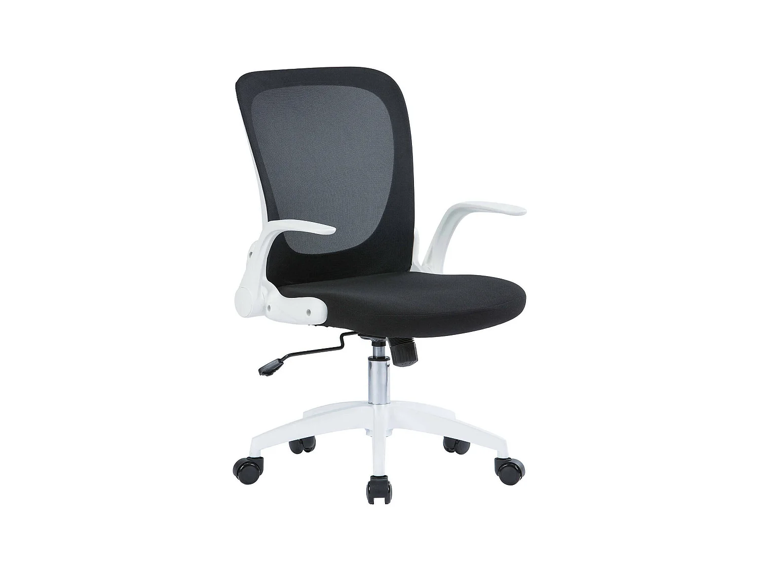 Chaise de bureau Wellington, Chaise de direction en maille avec accoudoirs, Siège ergonomique avec accoudoirs rabattables, 60x59h86/96 cm, Noir et Blanc