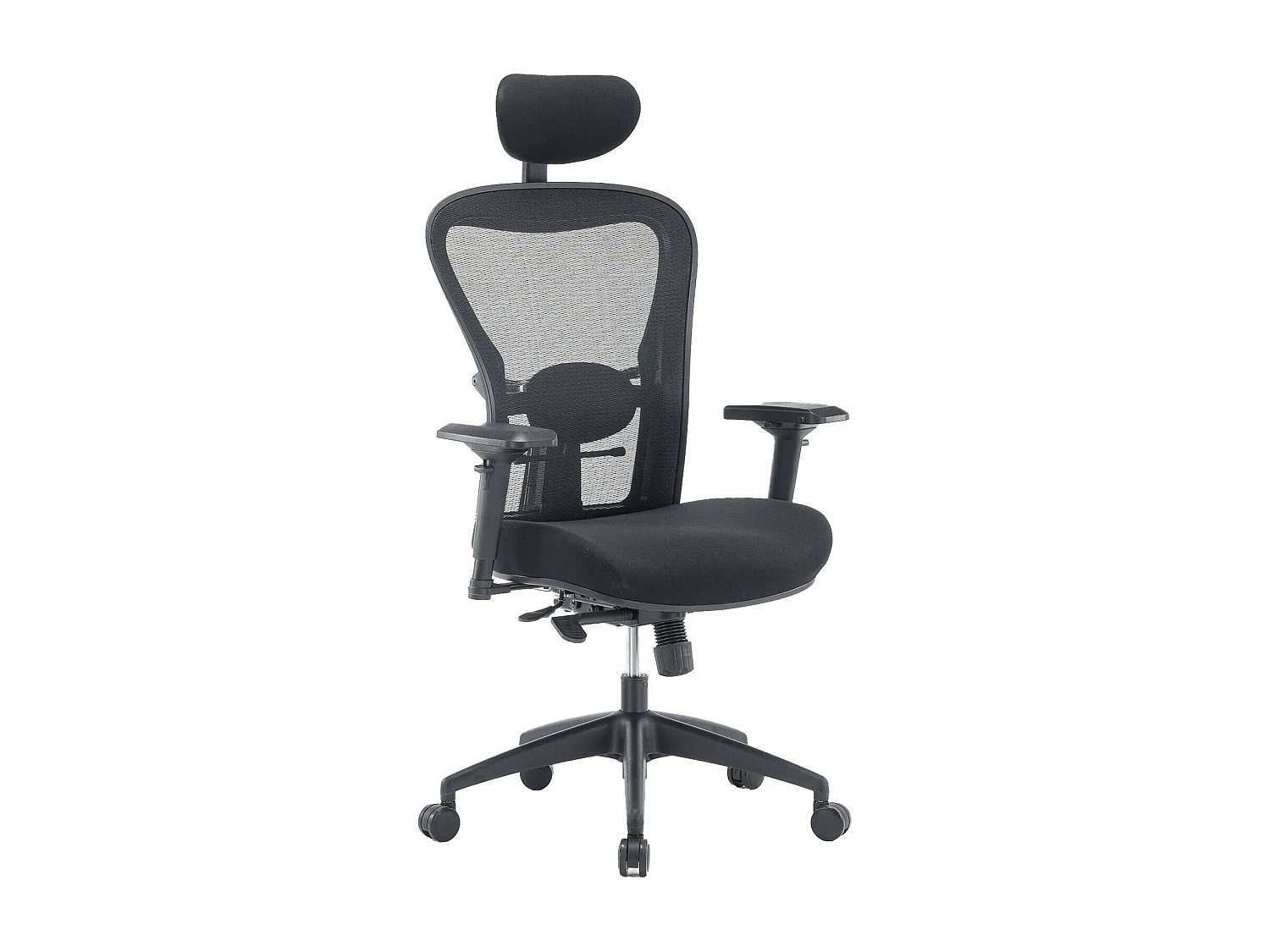 Cadeira de escritório Auckland, Poltrona executiva de malha com braços, Assento de escritório ergonômico, 66x68h120/132 cm, Preto