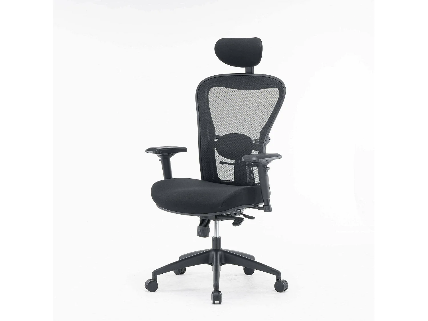 Chaise de bureau Auckland, Chaise de direction en maille avec accoudoirs, Siège de bureau ergonomique, 66x68h120/132 cm, Noir