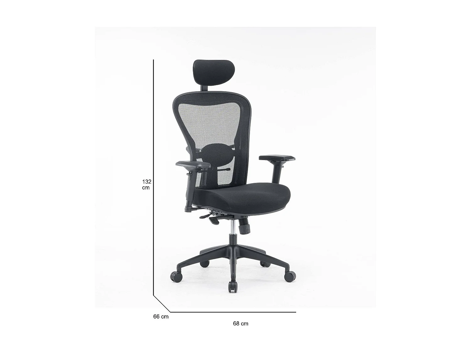 Chaise de bureau Auckland, Chaise de direction en maille avec accoudoirs, Siège de bureau ergonomique, 66x68h120/132 cm, Noir