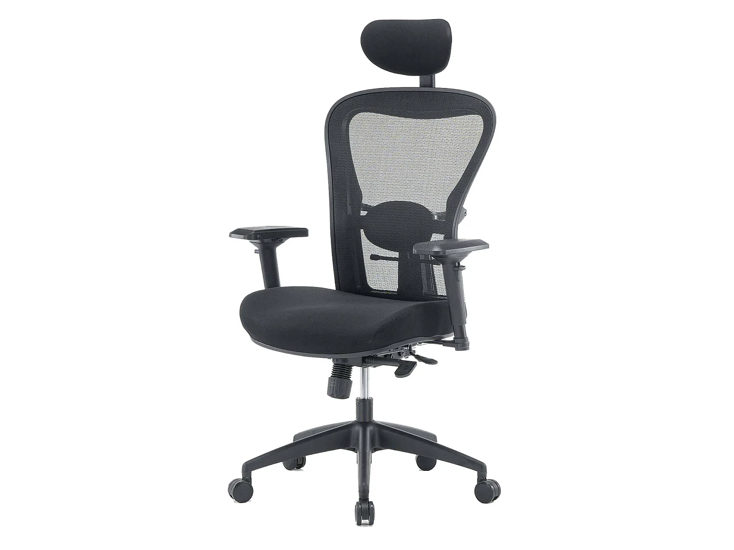 Chaise de bureau Auckland, Chaise de direction en maille avec accoudoirs, Siège de bureau ergonomique, 66x68h120/132 cm, Noir