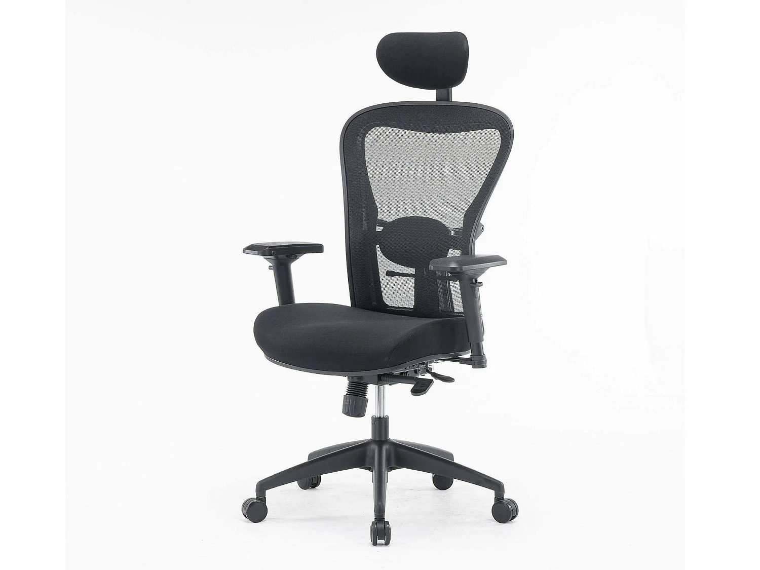 Chaise de bureau Auckland, Chaise de direction en maille avec accoudoirs, Siège de bureau ergonomique, 66x68h120/132 cm, Noir