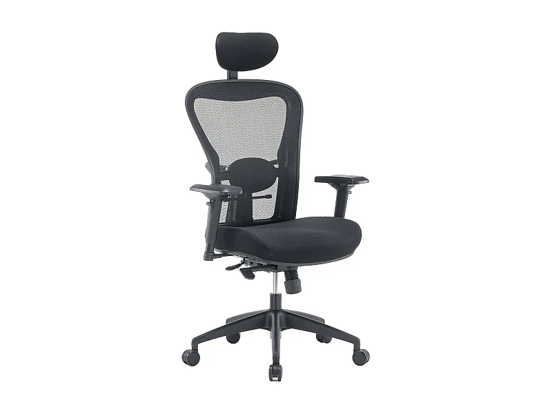 Chaise de bureau Auckland, Chaise de direction en maille avec accoudoirs, Siège de bureau ergonomique, 66x68h120/132 cm, Noir