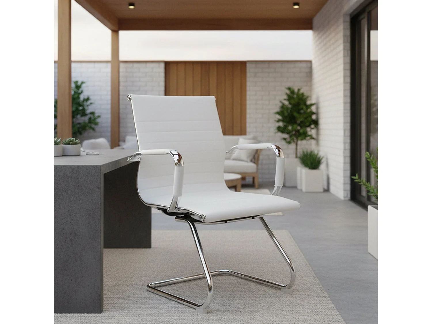 Chaise de bureau Kurow, Chaises de salle d'attente de bureau avec accoudoirs, Chaise de salle d'attente ergonomique, 62x54h89 cm, Blanc