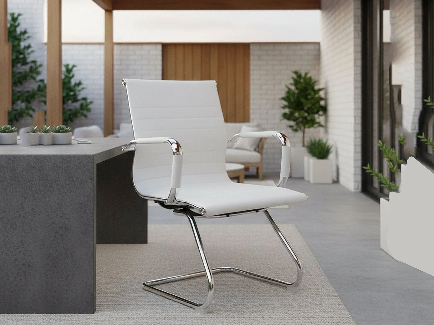 Silla de oficina Kurow, Silla de oficina para sala de espera con reposabrazos, Silla ergonómica para sala de espera, 62x54h89 cm, Blanco