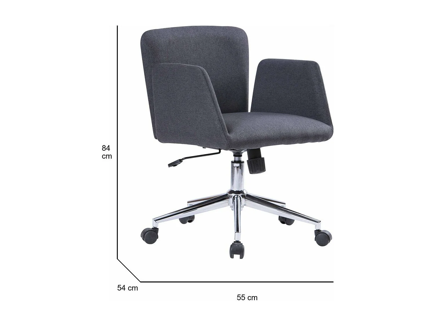 Chaise de bureau Albury, Fauteuil avec accoudoirs, Siège de bureau ergonomique, 54x55h65/84 cm, Gris