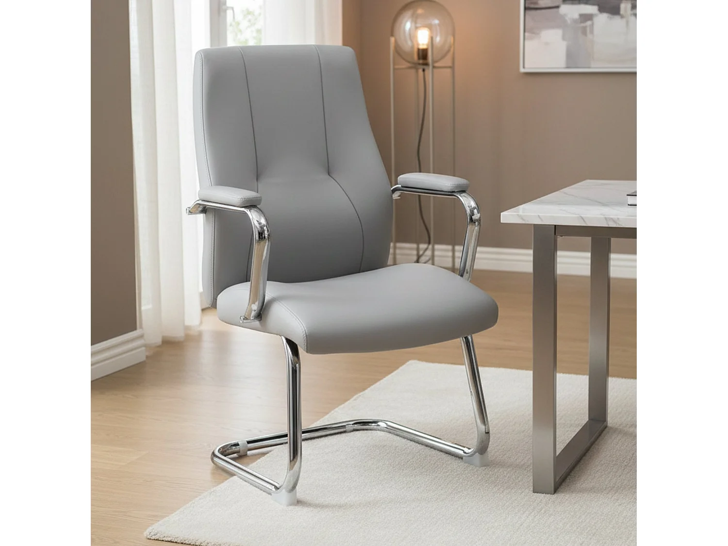 Chaise de bureau Townsville, Chaise de salle d'attente avec accoudoirs, Chaise de salle d'attente ergonomique, 61x58h101 cm, Gris