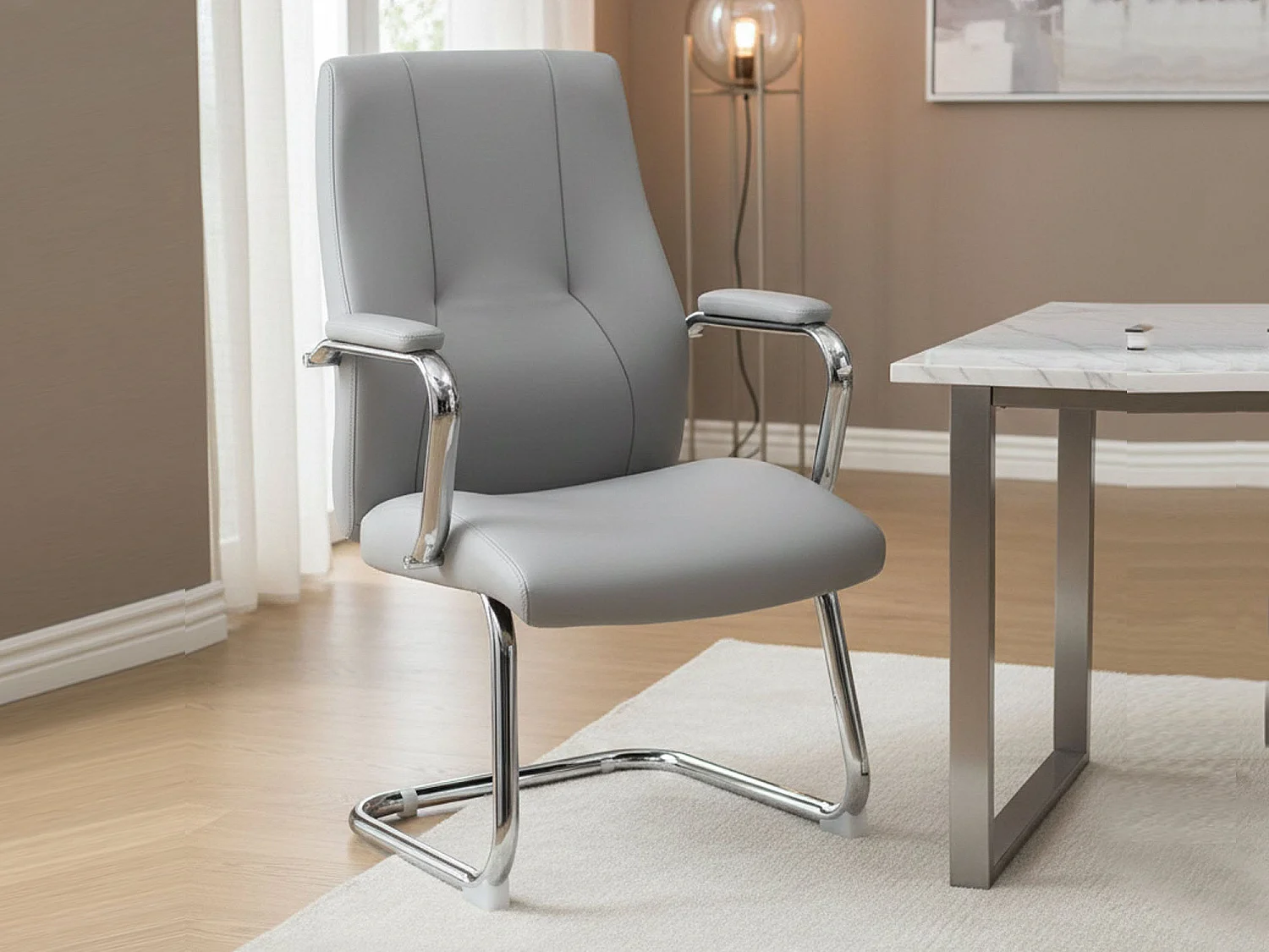 Cadeira de escritório Townsville, Assento de sala de espera com braços para escritório, Assento de espera ergonômico, 61x58h101 cm, Cinza