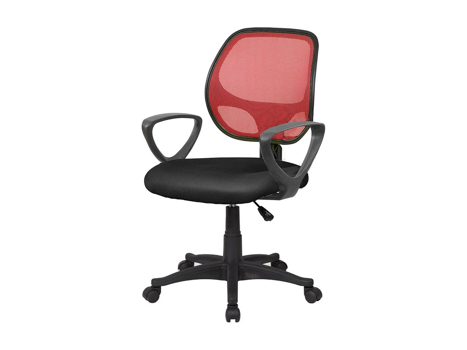 Sedia da ufficio Geraldton, Poltrona operativa a rete con braccioli, Seduta ergonomica da ufficio, 56x57h88/100 cm, Nero e Rosso