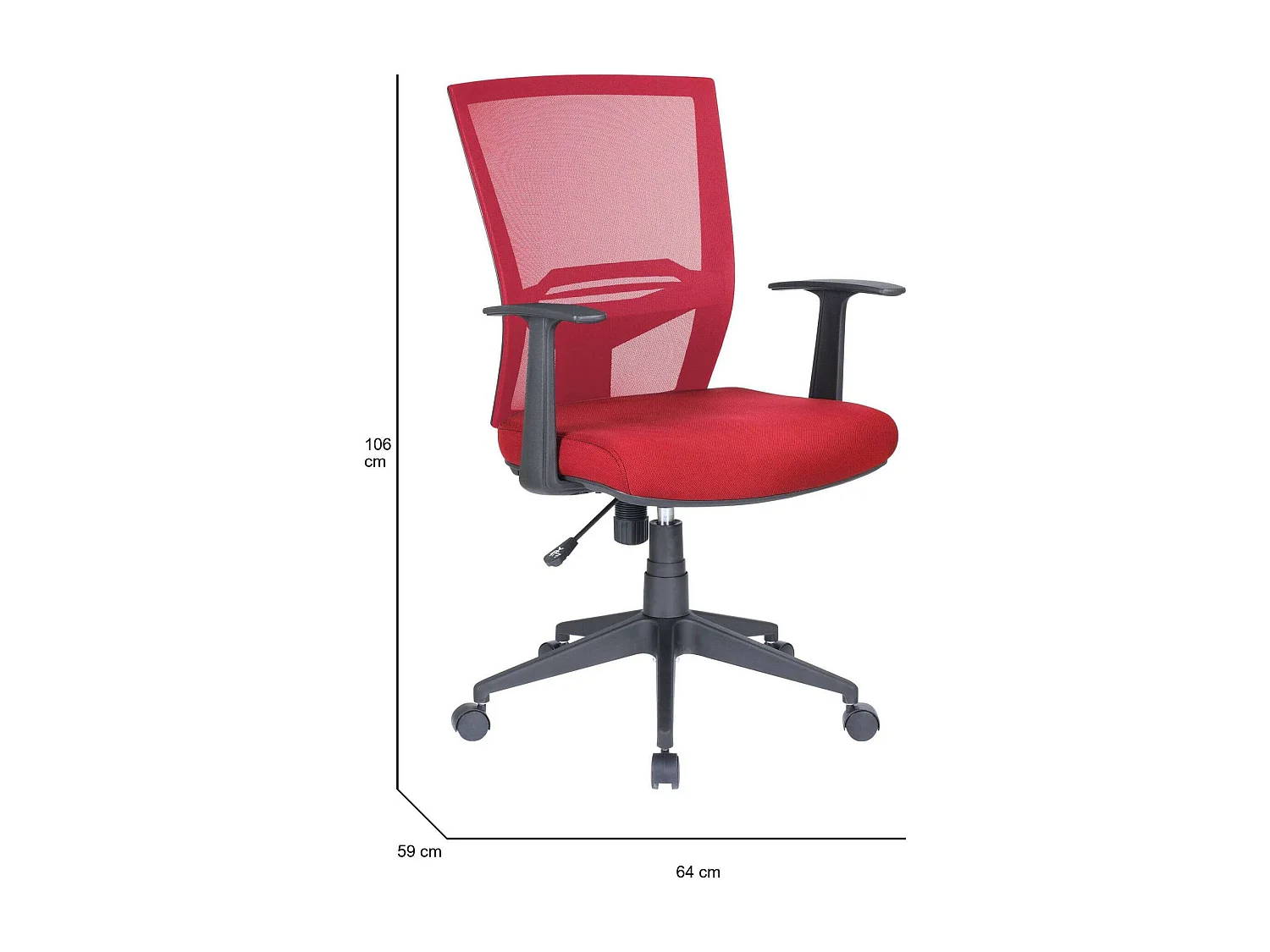 Chaise de bureau Palmerston, Chaise de direction en maille avec accoudoirs, Siège de bureau ergonomique, 59x64h96/106 cm, Rouge