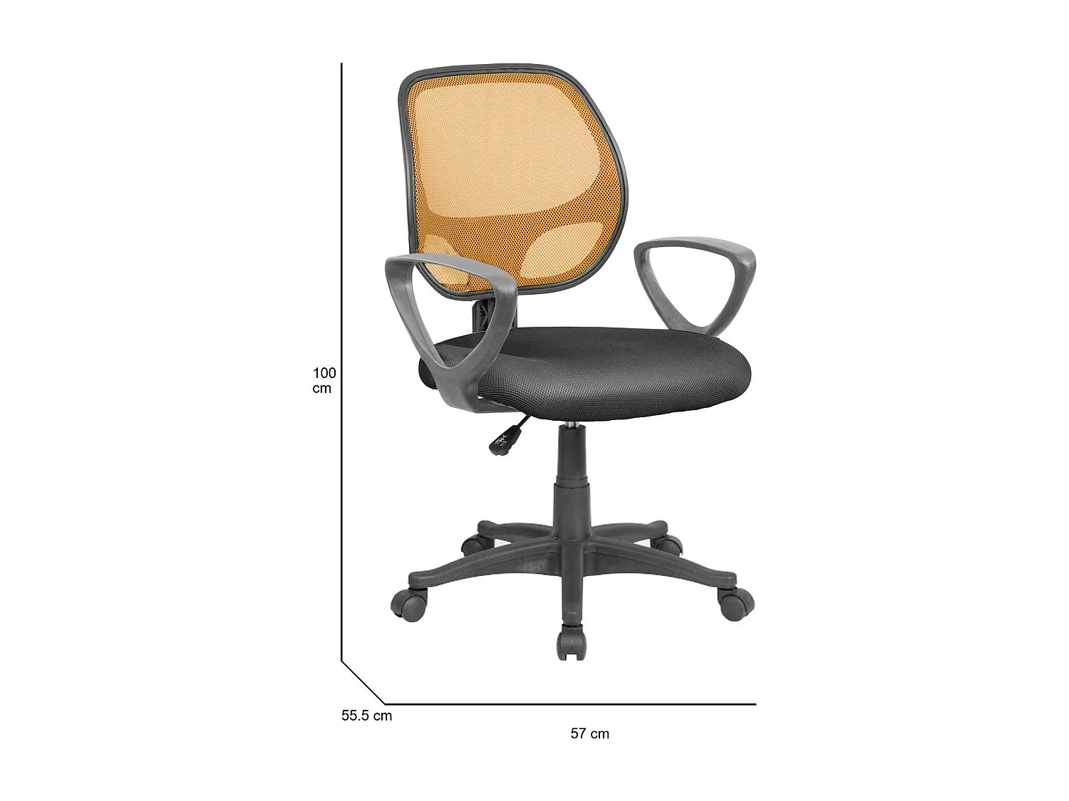 Bürostuhl Geraldton, Mesh-Arbeitsstuhl mit Armlehnen, Ergonomischer Bürositz, 56x57h88/100 cm, Schwarz und Orange