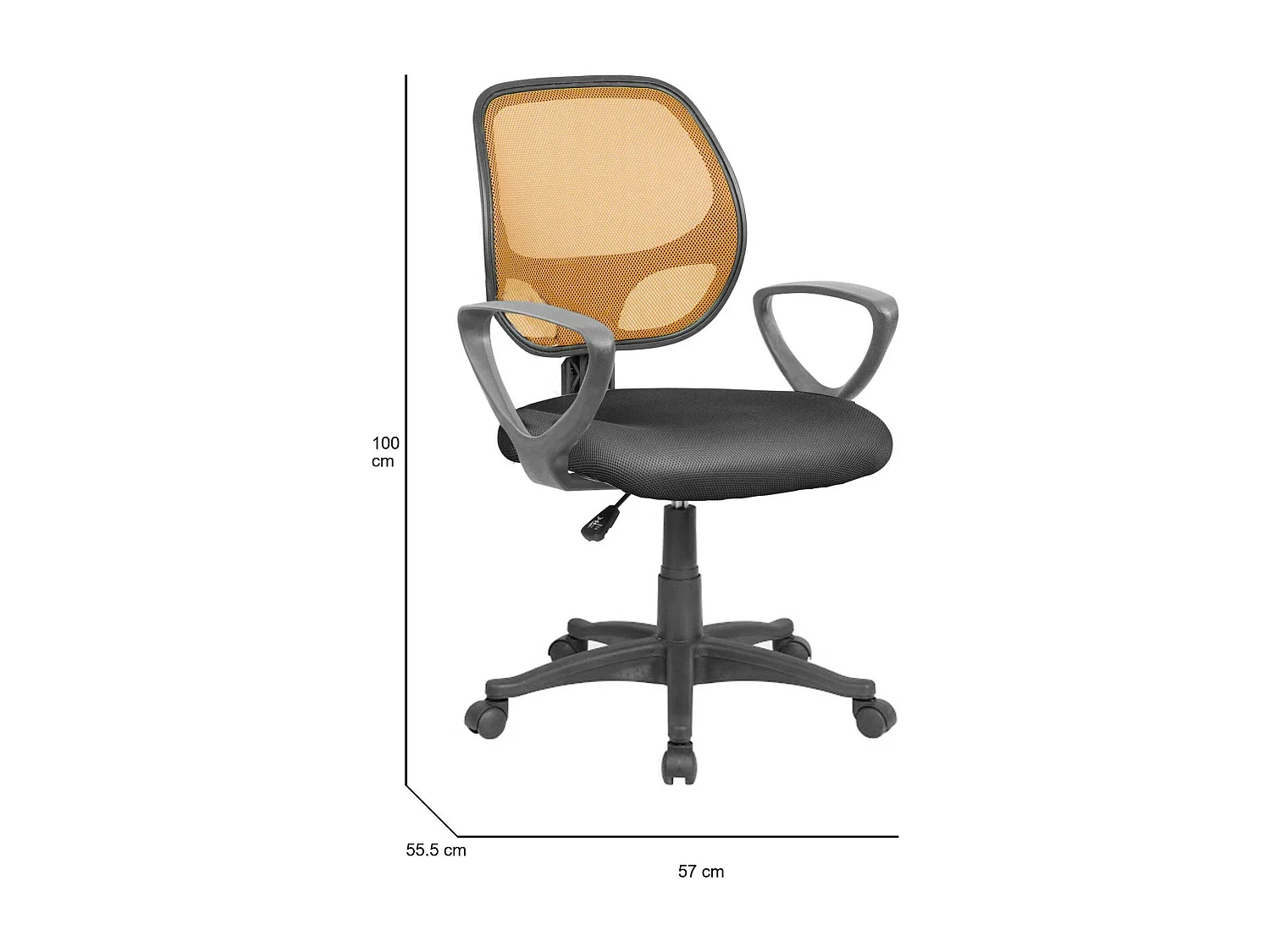 Bürostuhl Geraldton, Mesh-Arbeitsstuhl mit Armlehnen, Ergonomischer Bürositz, 56x57h88/100 cm, Schwarz und Orange