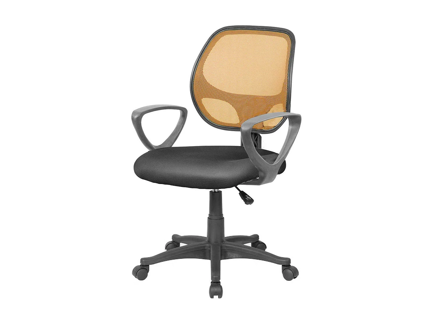 Chaise de bureau Geraldton, Chaise de travail en maille avec accoudoirs, Siège de bureau ergonomique, 56x57h88/100 cm, Noir et Orange