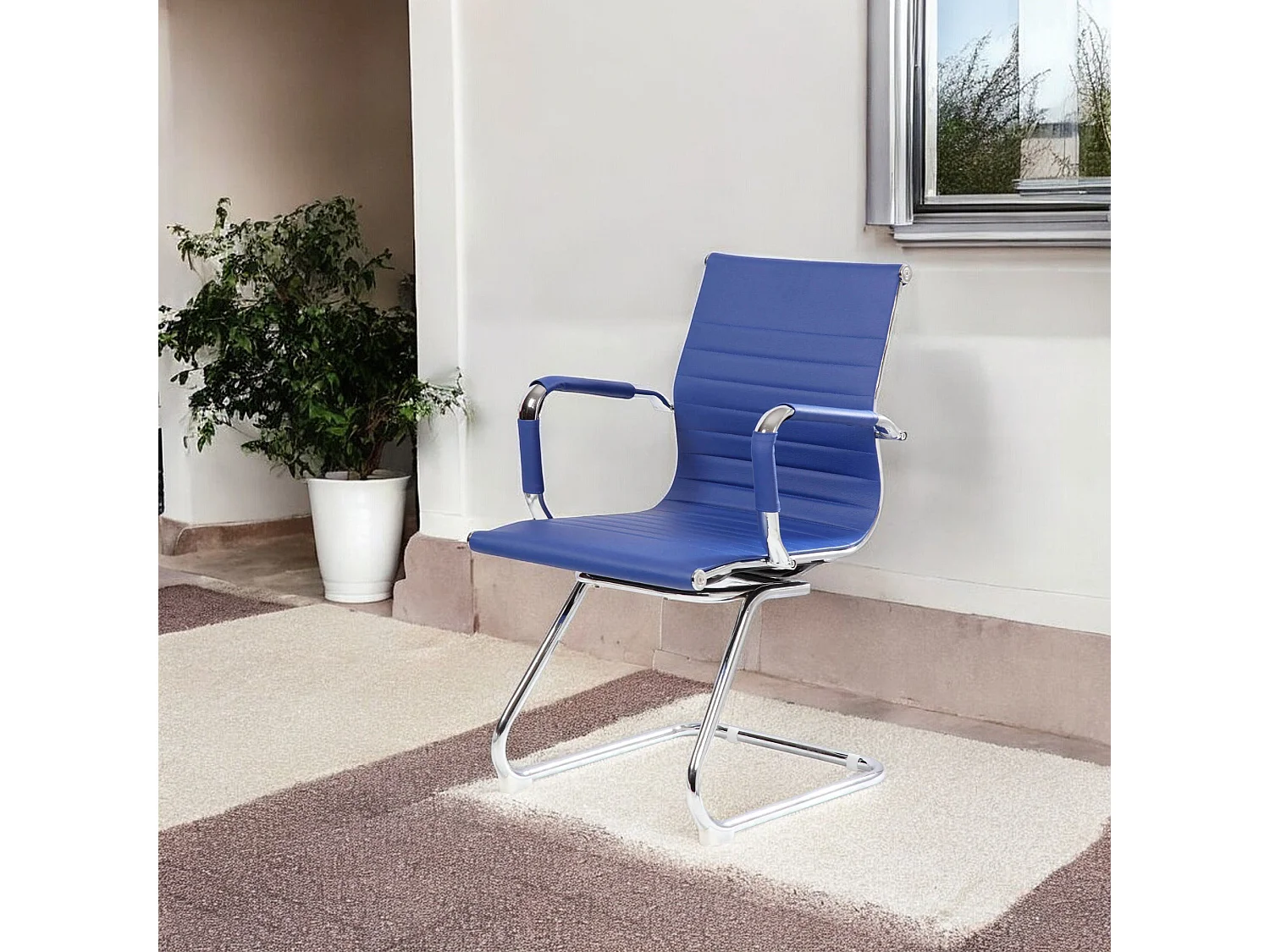 Cadeira de escritório Kurow, Assento de sala de espera com braços para escritório, Assento de espera ergonômico, 62x54h89 cm, Azul
