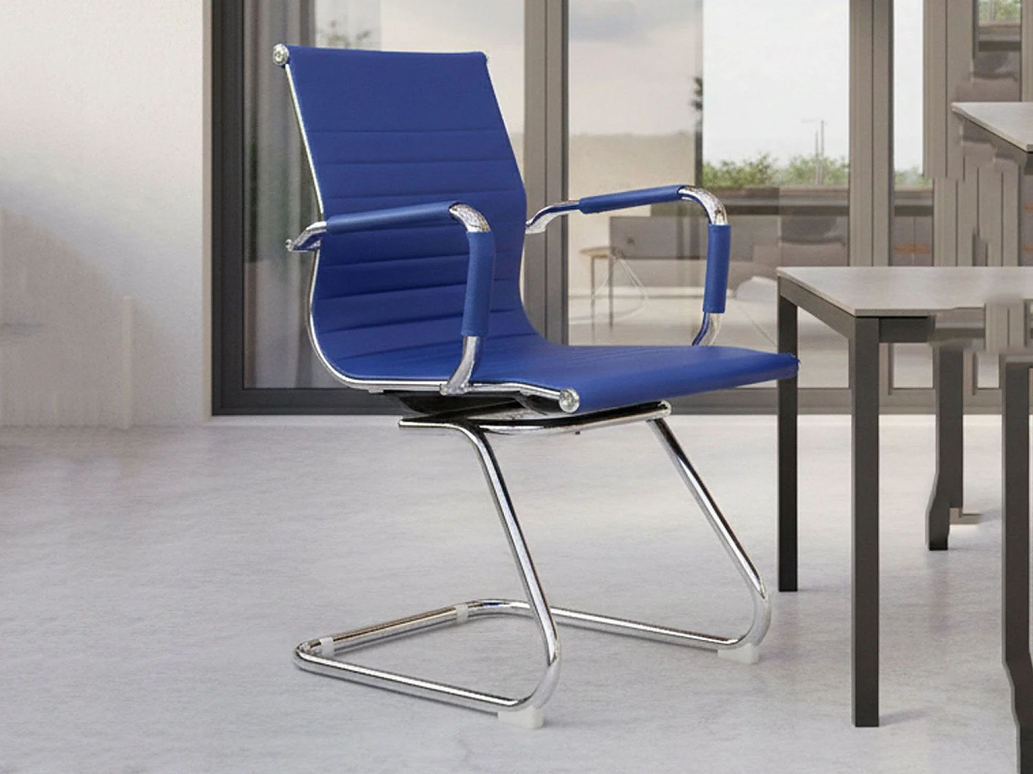 Silla de oficina Kurow, Silla de oficina para sala de espera con reposabrazos, Silla ergonómica para sala de espera, 62x54h89 cm, Azul