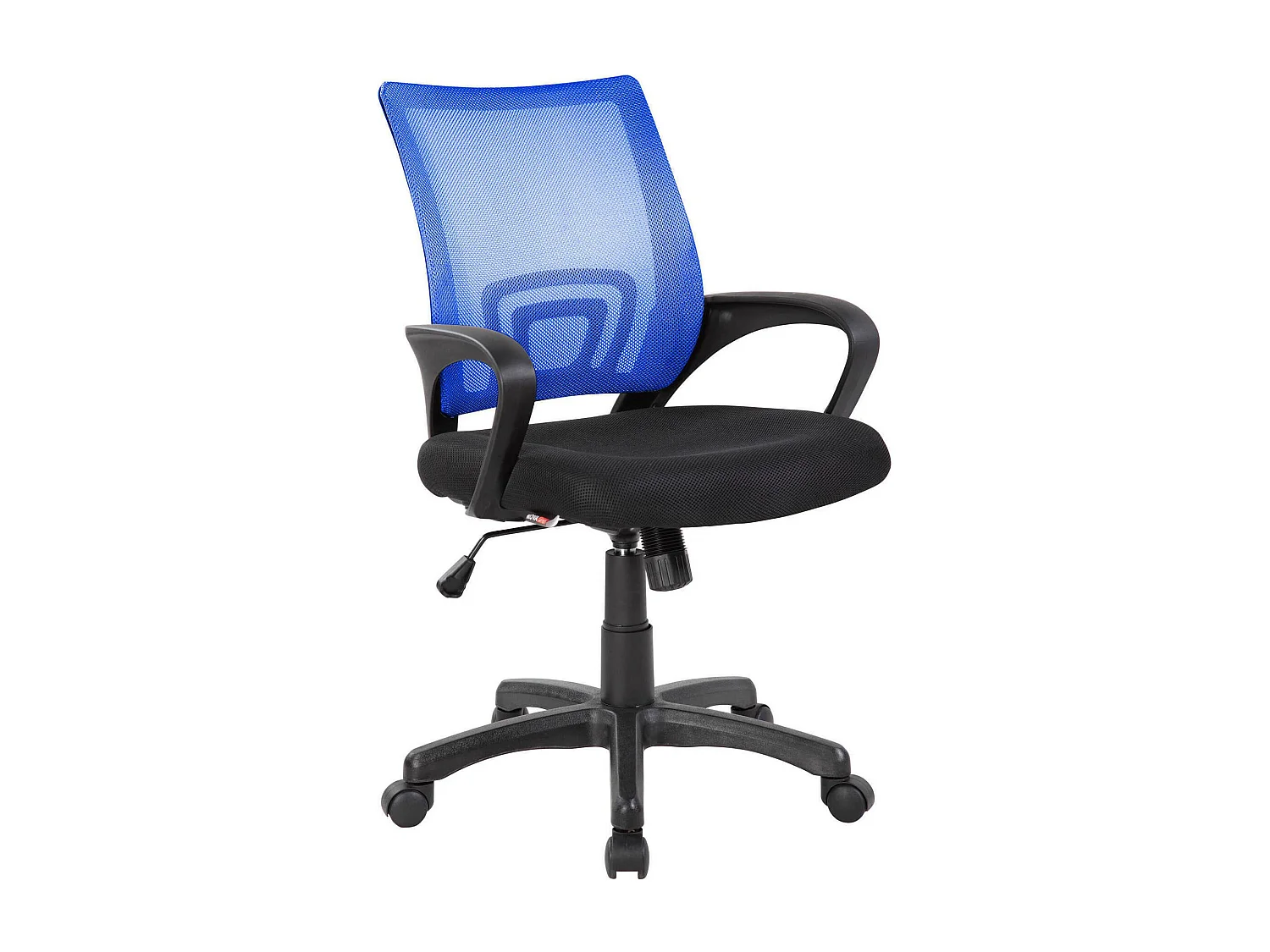 Chaise de bureau Lismore, Chaise de travail en maille avec accoudoirs, Siège de bureau ergonomique, 59x54h90/100 cm, Noir et Bleu