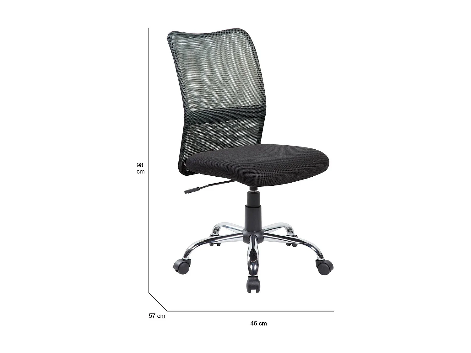 Chaise de bureau Bomaderry, Chaise de travail en maille, Siège de bureau ergonomique, 57x46h90/100 cm, Noir