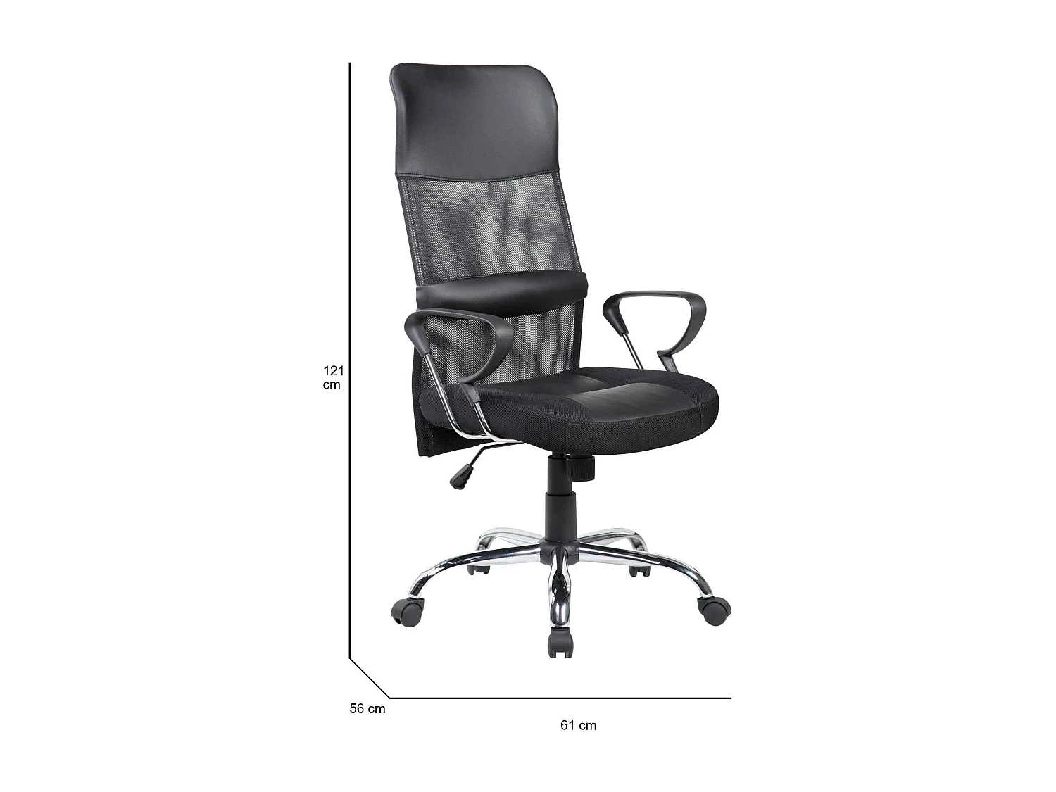 Cadeira de escritório bay, Poltrona presidencial com braços, Cadeira de escritório ergonômica, 56x61h111/121 cm, Preto