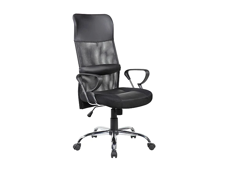Silla de oficina Bay, Sillón presidencial con reposabrazos, Silla de oficina ergonómica, 56x61h111/121 cm, Negro