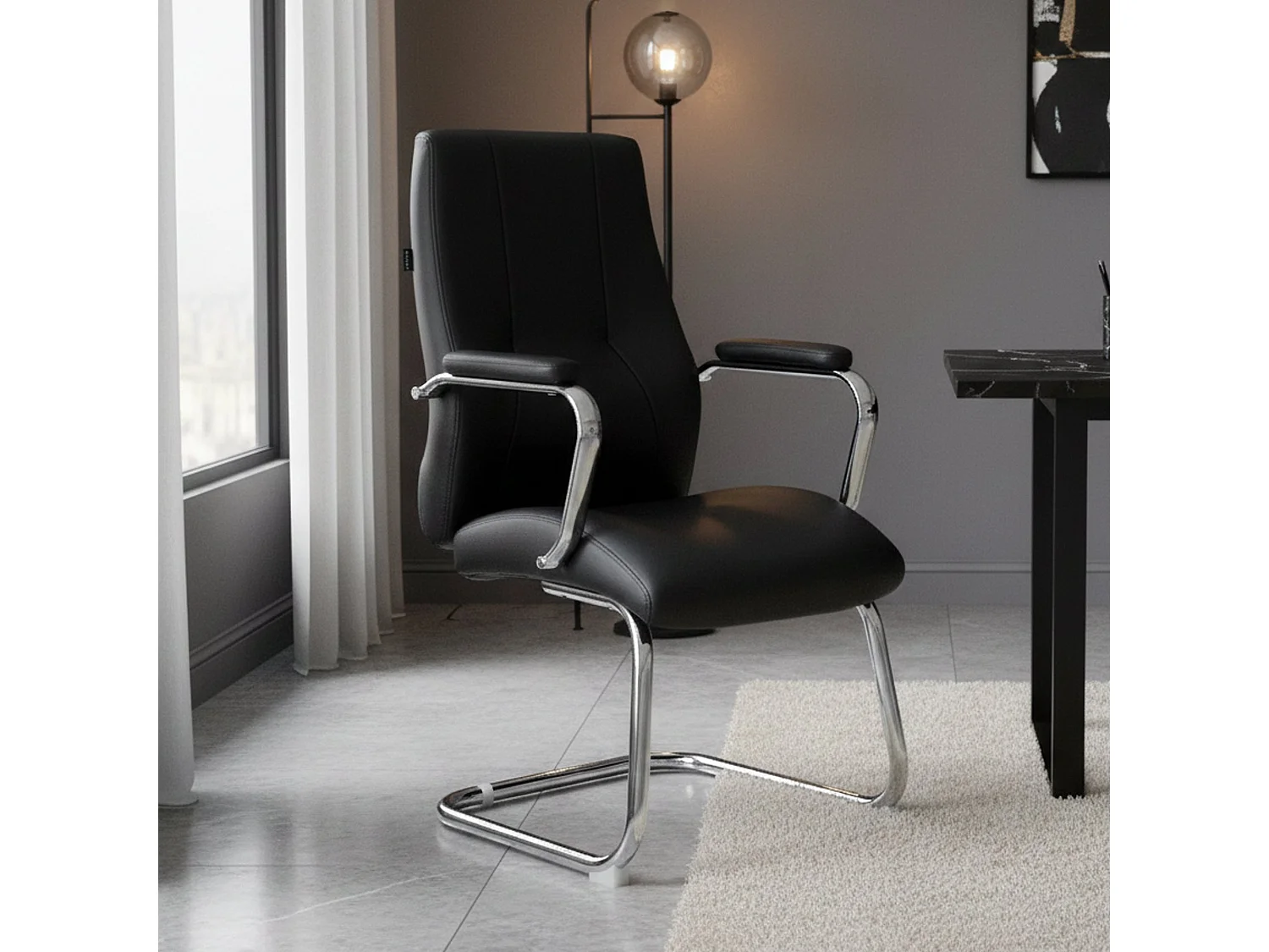 Cadeira de escritório Townsville, Assento de sala de espera com braços para escritório, Assento de espera ergonômico, 61x58h101 cm, Preto