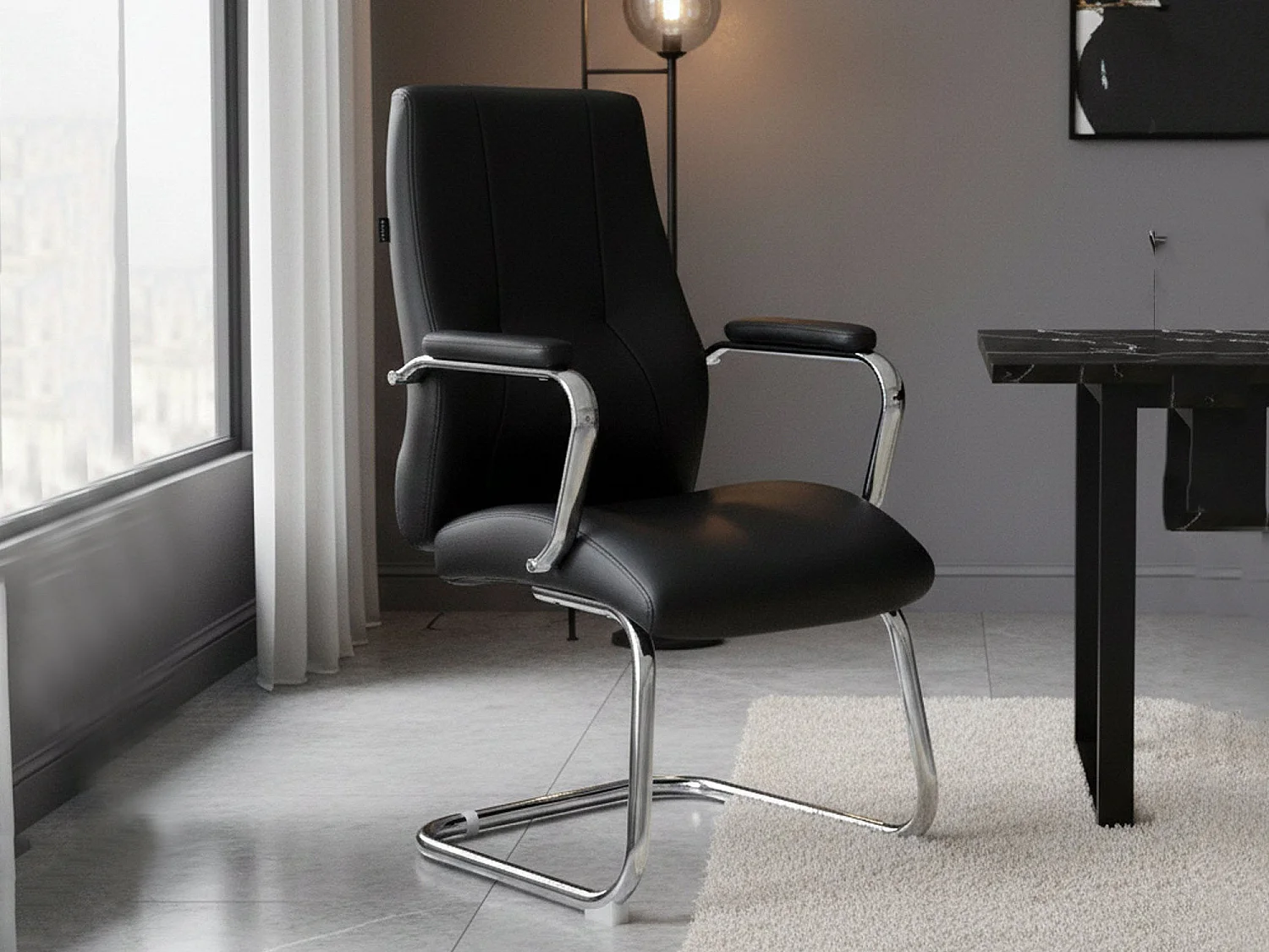 Chaise de bureau Townsville, Chaise de salle d'attente avec accoudoirs, Chaise de salle d'attente ergonomique, 61x58h101 cm, Noir