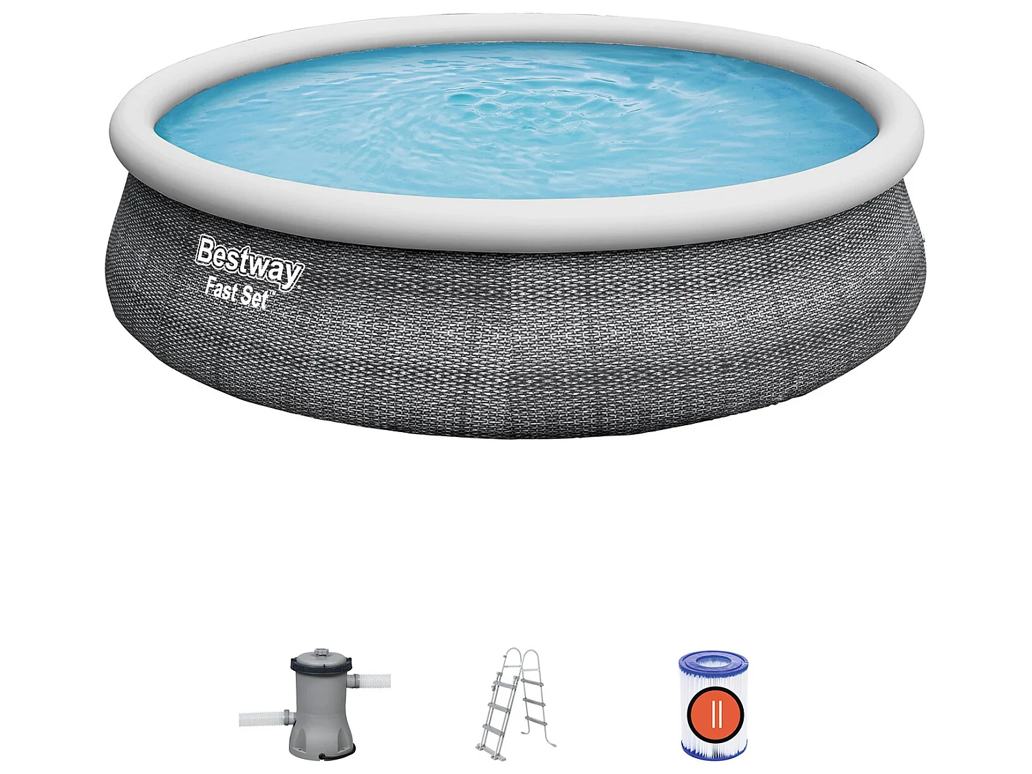 Piscine Gonflable Fast Set Bestway Imitation Rotin 457x107 cm Épurateur à Cartouche de 2 006 L/H Échelle