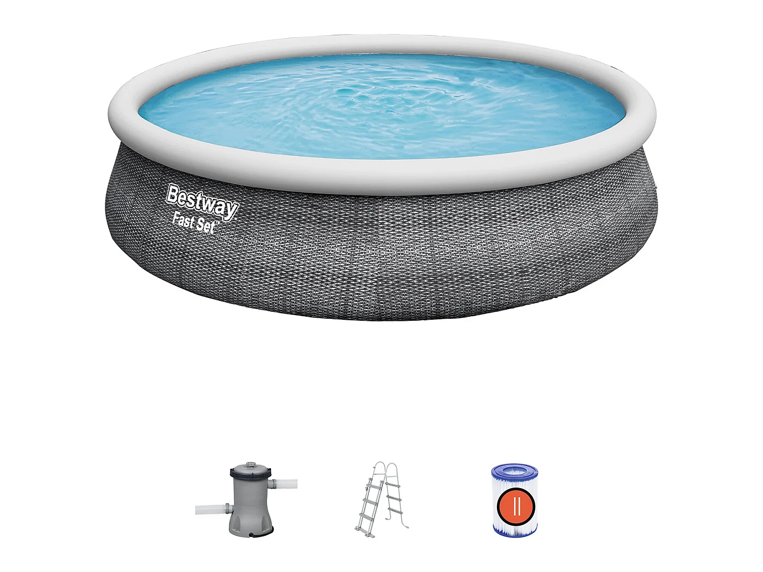 Piscine Gonflable Fast Set Bestway Imitation Rotin 457x107 cm Épurateur à Cartouche de 2 006 L/H Échelle