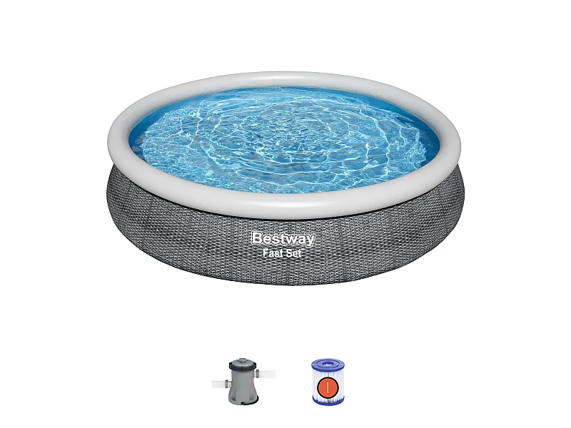 Piscina Infantil Bestway Fast Set Diseño Rattan 366x76 cm con Depuradora de Cartucho 1.249 L/H