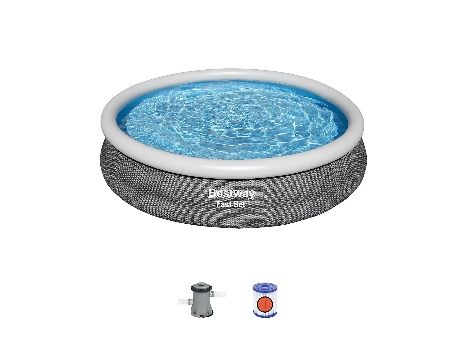 Piscine Gonflable pour Enfants Bestway Fast Set Design Rotin Ø366x76 cm avec Épurateur à Cartouche de 1.249 l/h