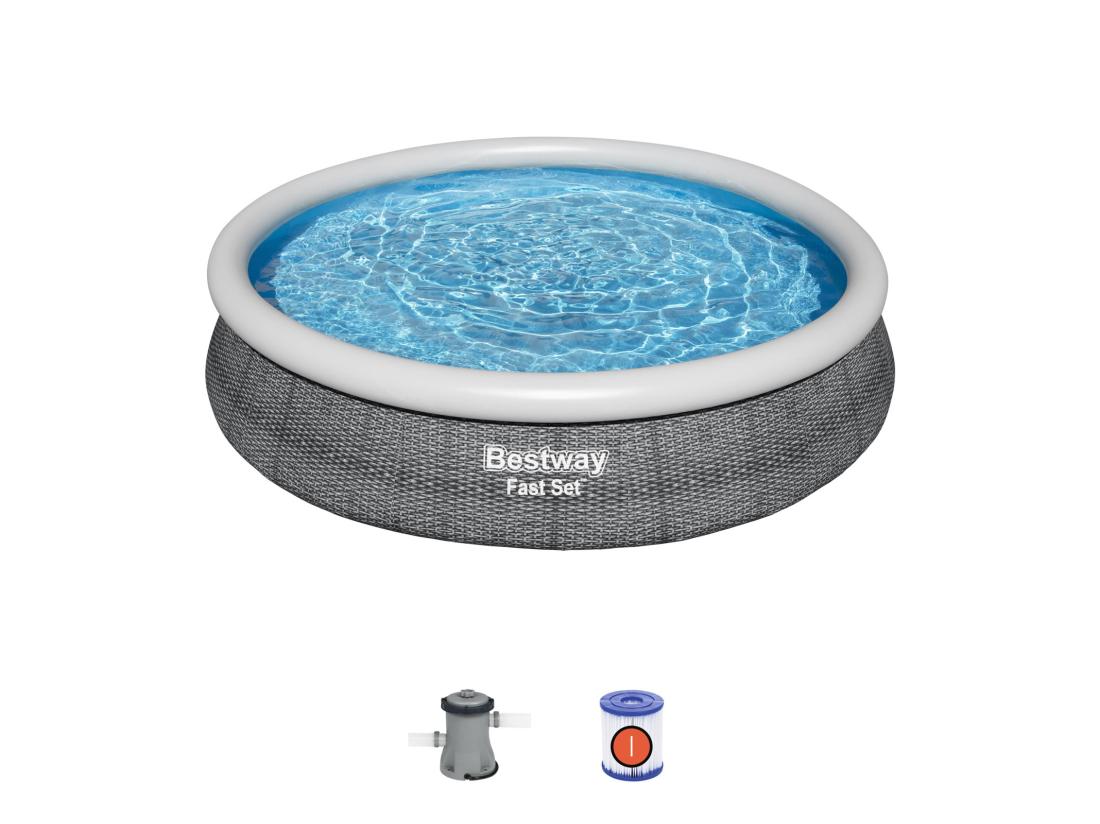 vente unique Piscine Gonflable pour Enfants Bestway Fast Set Design Rotin Ø366x76 cm avec Épurateur à Cartouche de 1.249 l/h