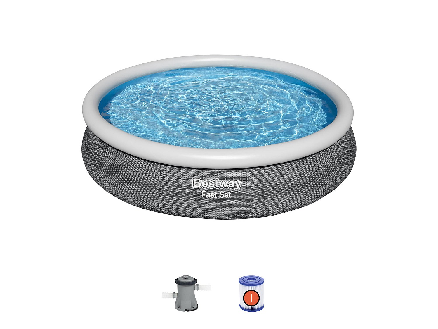 Piscina Infantil Bestway Fast Set Diseño Rattan 366x76 cm con Depuradora de Cartucho 1.249 L/H