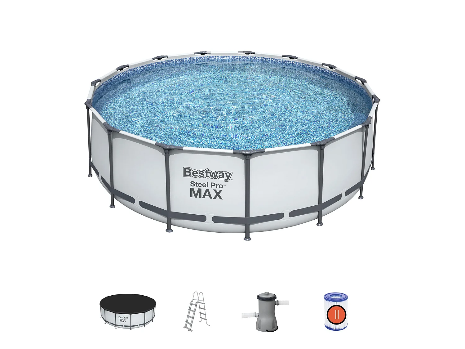 Piscine Hors-sol Tubulaire Bestway Steel Pro Max 457x122 cm Épurateur à Cartouche de 3 028 L/H Bâche et Échelle