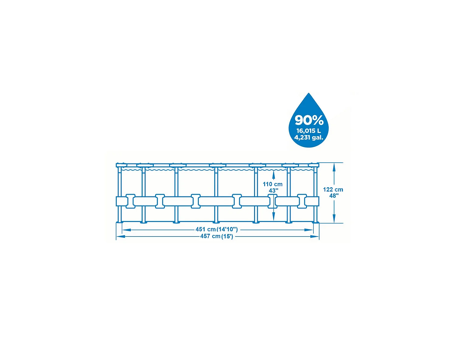 Piscine Hors-sol Tubulaire Bestway Steel Pro Max 457x122 cm Épurateur à Cartouche de 3 028 L/H Bâche et Échelle