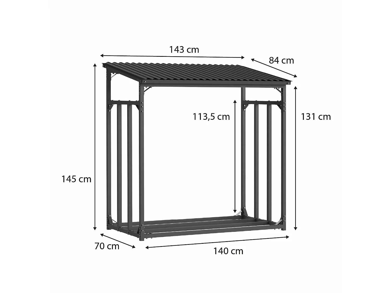 Abri à Bûches Extérieur Gardiun Wood Shed I 143x70x145cm Acier Galvanisé avec Couverture Imperméable, Bâche et Support Inférieur