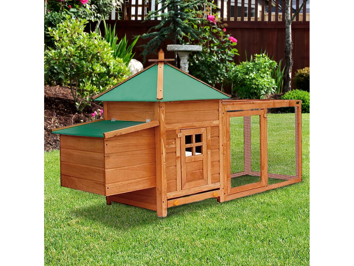 Pollaio in Legno e Metallo Zincato Gardiun Indiana 73x196x99 cm per 2 Galline con Rampa e Due Posatoi Tetto a 4 Falde