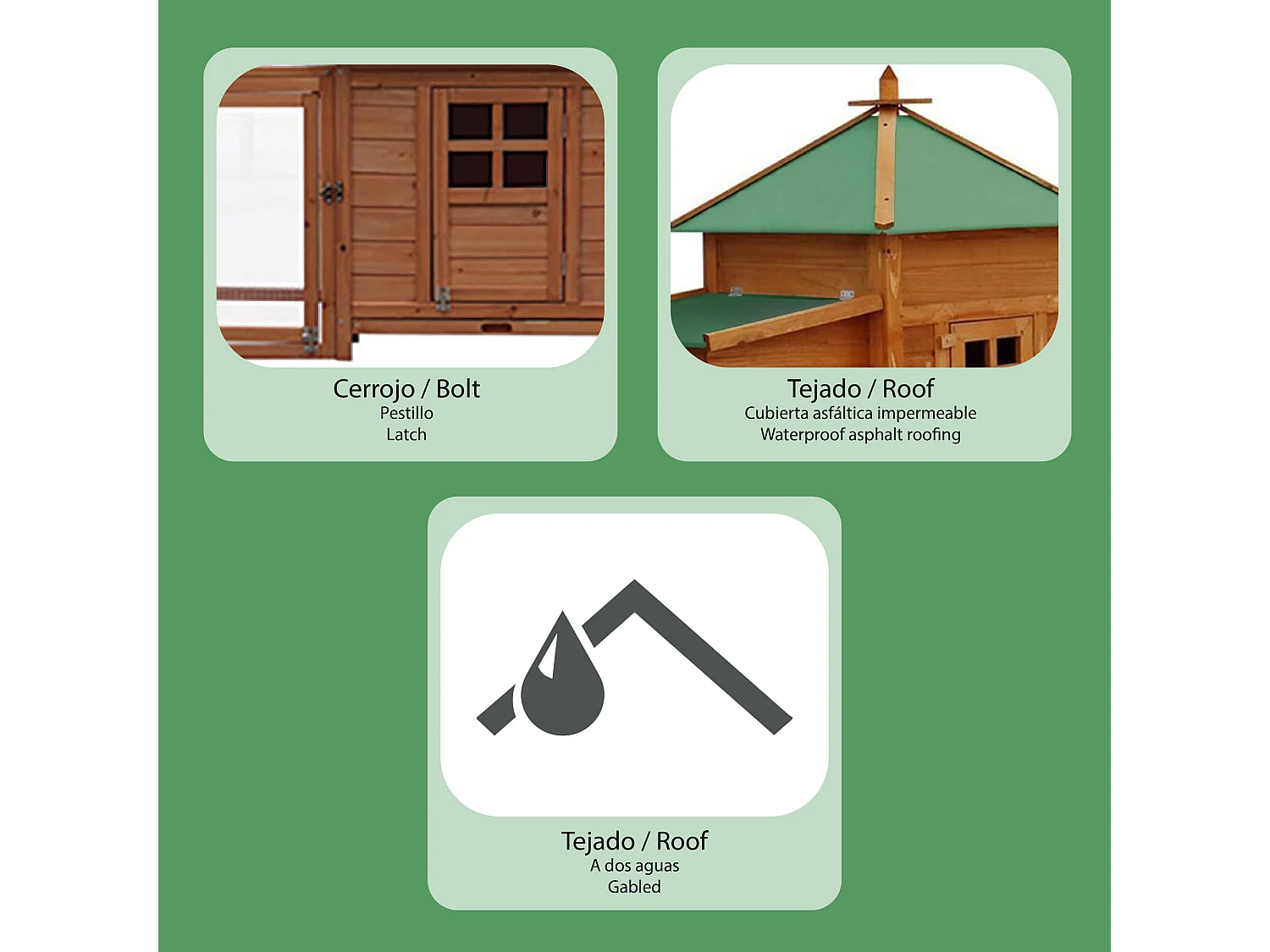 Pollaio in Legno e Metallo Zincato Gardiun Indiana 73x196x99 cm per 2 Galline con Rampa e Due Posatoi Tetto a 4 Falde