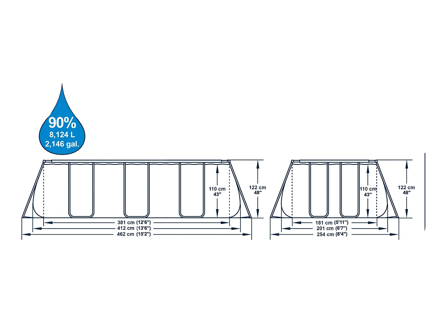 Piscina Desmontable Tubular Bestway Power Steel 412x201x122 cm con Depuradora Cartucho 2.006 L/H y Escalera