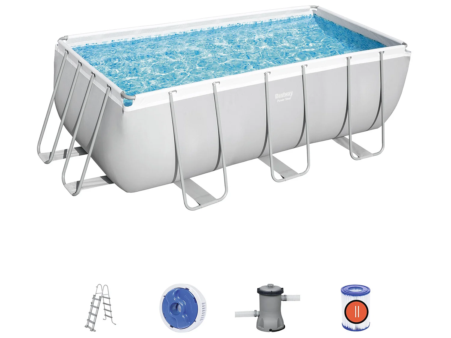Piscine Hors-sol Tubulaire Bestway Power Steel 412x201x122 cm Épurateur à Cartouche de 2 006 L/H Échelle