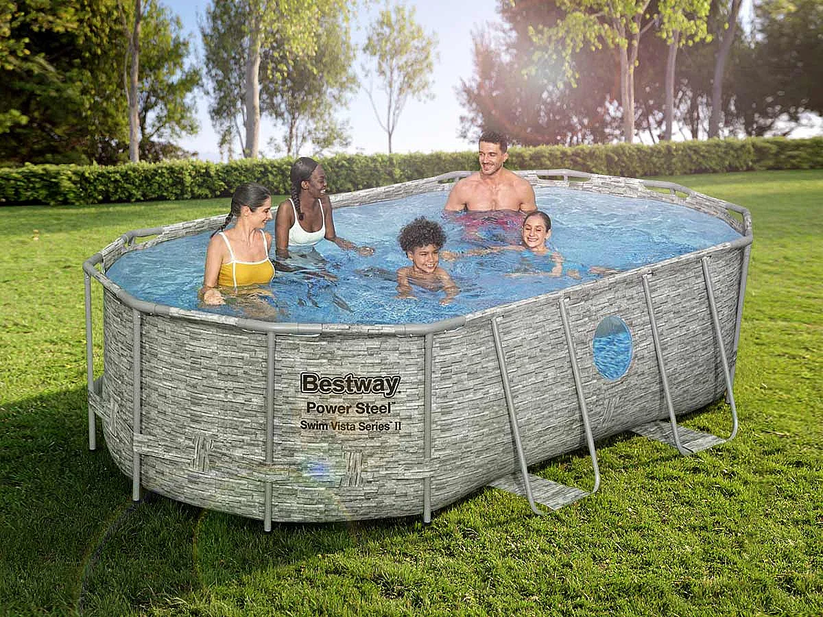 Piscine tubulaire Power Steel SwimVista avec hublots ovale 4,27 x 2,50 x 1,00 m - Bestway