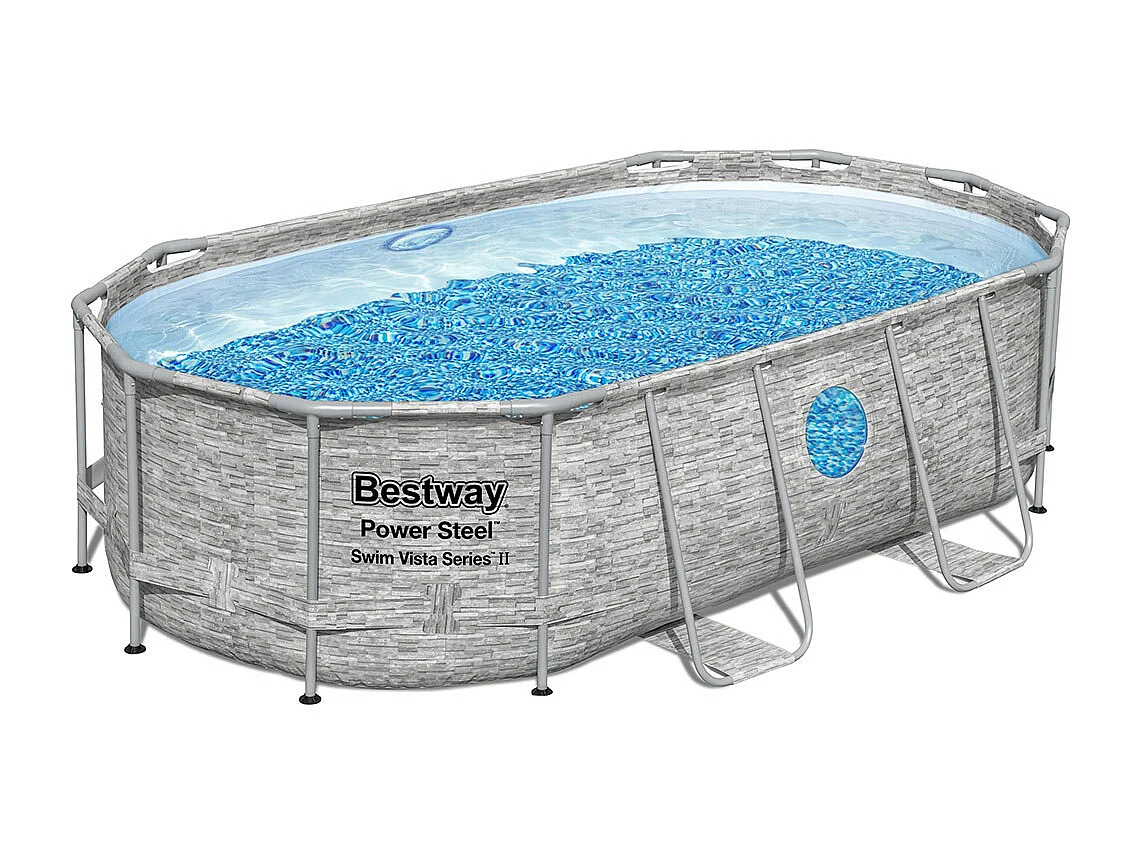 Piscine tubulaire Power Steel SwimVista avec hublots ovale 4,27 x 2,50 x 1,00 m - Bestway