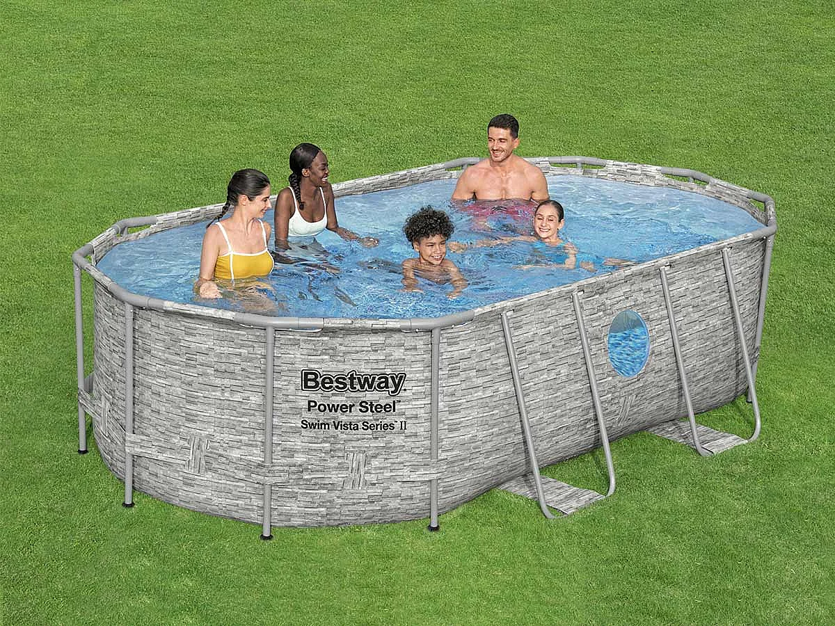 Piscine tubulaire Power Steel SwimVista avec hublots ovale 4,27 x 2,50 x 1,00 m - Bestway