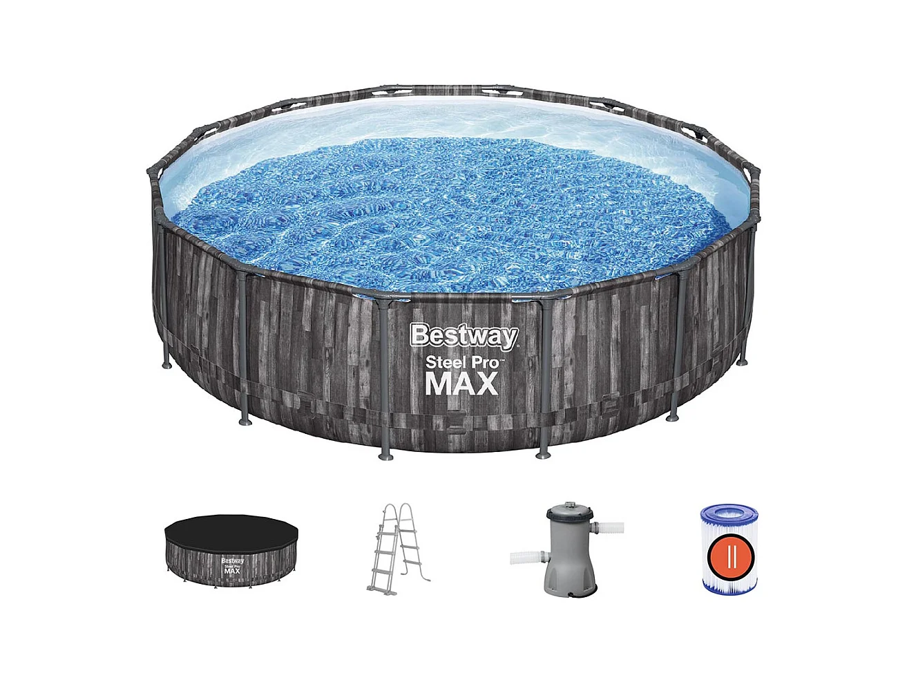 Piscine tubulaire Steel Pro Max décor bois ronde 4,27 x 1,07 m - Bestway